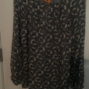 Tory Burch Silk Gray Floral Blouse size 4